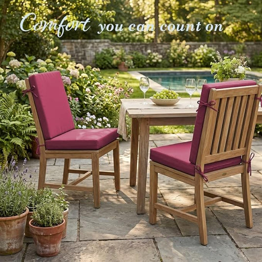 California Umbrella Outdoor Dining Chair, Set of 2 Patio Seat Cushions, 20 x 40 Inch, Premium Outdoor Memory Foam, Fade Resistant, Sunbrella Fabric, Fabric Ties, Hot Pink