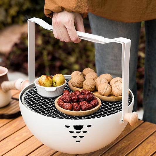BBQ Grill Charcoal - Foldable Portable Small Stove - Barbeque Grill with Anti-Scalding Handle | for Outdoor Garden Table Travel Picnic Pan-Fried Meat Tea Brewing Hot Pot Cooking