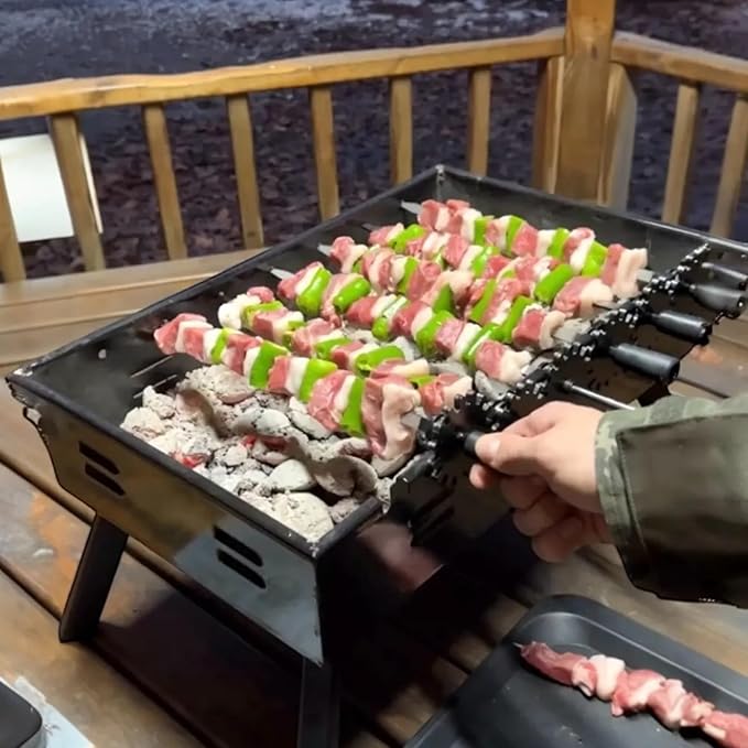 Rotating Camp Grill with Foldable Legs and Carry Bag, Large Skewer Grill