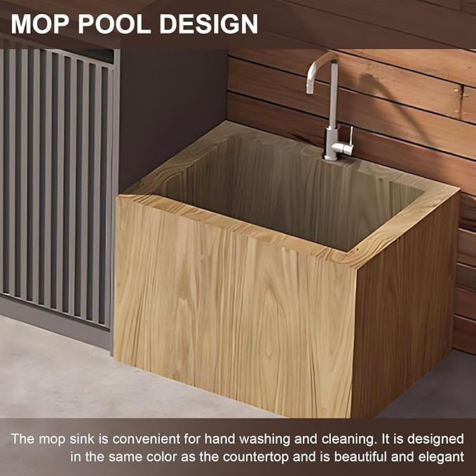 87IN Outdoor Kitchen Cabinet - Kitchen Cabinet with Countertop Includes Stripe Design & Mop Pool,Outdoor Table with Aluminum Alloy,Stainless Steel Sink and Slate Countertop,Hidden Handle