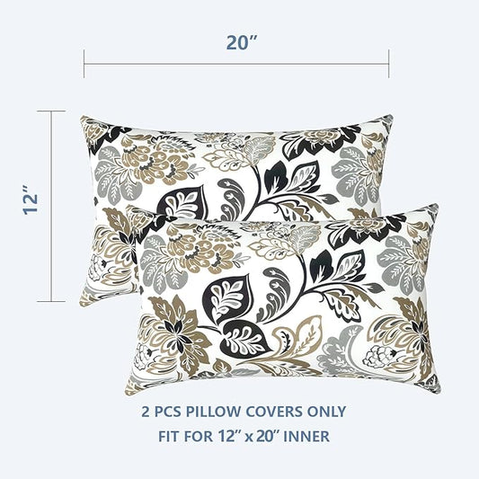 LVTXIII Outdoor Lumbar Pillow Covers Only Set of 2 Patio Decorative Pillow Cases, Water Repellent Lumbar Cushion Cases for Sofa, Patio Couch Garden Use, 12x20 Inch, Dailey Tan