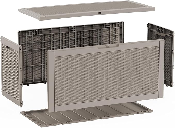 Pepe Tee Waterproof Resin Deck Box, Outdoor Storage Bin for Patio Furniture Cushions, All-Weather Garden Organizer & Seating Bench, Coffee