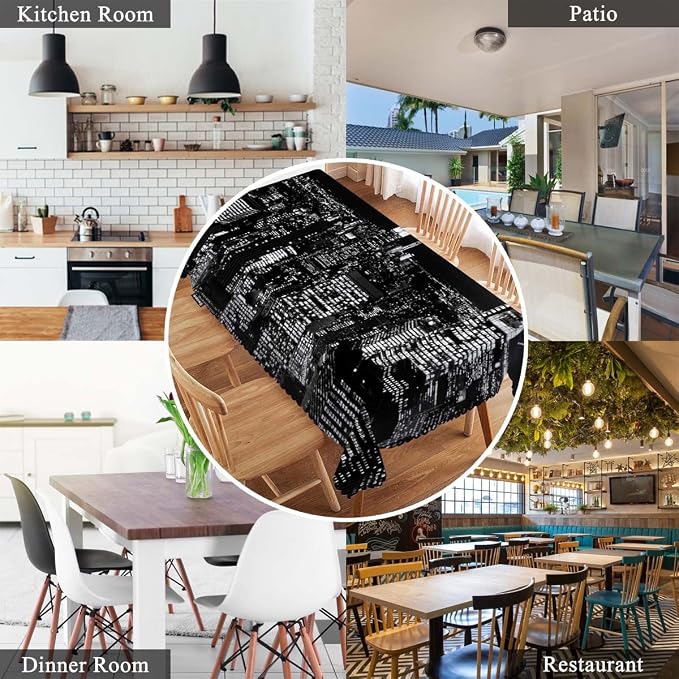 Swono New York City Skyline 52"X70" Oblong Table Cloth Urban Night Black Wrinkle Free Table Cover Farmhouse Tablecloth for Home Restaurant Picnic Indoor Outdoor Dining