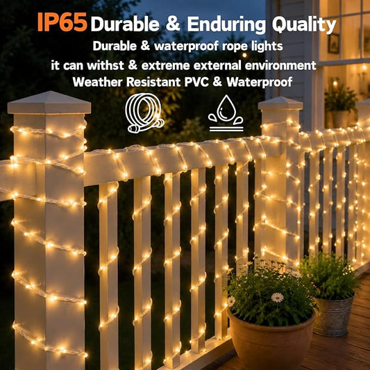 Solar String Lights, 33FT 100LED Warm White | IP65 waterproof, solar powered, 8 lighting modes. Fairy lights for garden, patio, backyard, tree, party decoration.