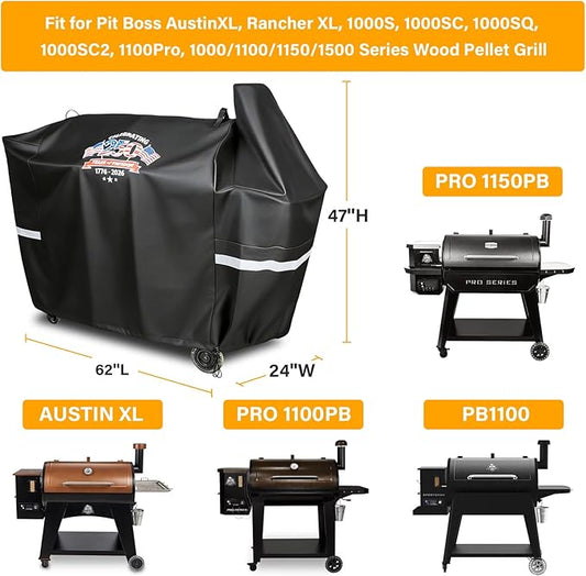 Grill Cover for Pit Boss Austin XL, Rancher XL, 1000 Series, 1100 Pro, 1150 Pro & Z Grills 1000 Series, Waterproof 600D Pellet Smoker Cover, 1776-2026 Patriotic Design
