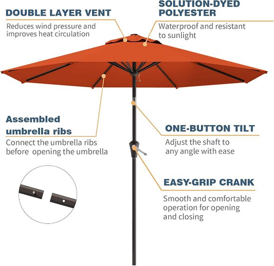 10FT Patio Umbrella, Outdoor Umbrella with Push Button Tilt and Crank, 8 Sturdy Ribs, UV Protection & Waterproof Market Umbrella for Pool, Backyard, Beach,Deck