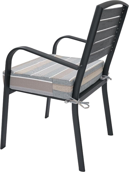 Magpie Fabrics Indoor Outdoor Cushion Cover Replacement 2 Pack, NO Insert! Water Repellent Slipcover with Ties Decor for Patio Garden Chair Sofa Bench Wicker(Grey Striped, 24x24x4 Inch)