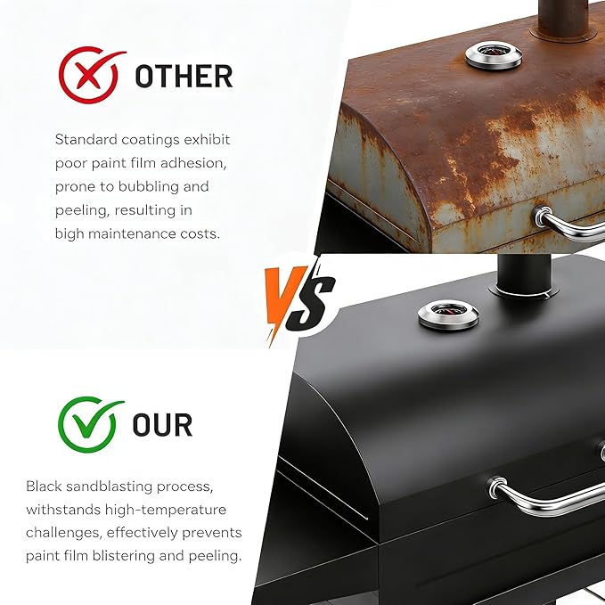 Charcoal Grills with Two Side Tables, 20-In Outdoor Smoker Barbecue Bbq Grill with 334 Sq. In Cooking Area for Camping, Patio,Backyard Party, Picnic, Black