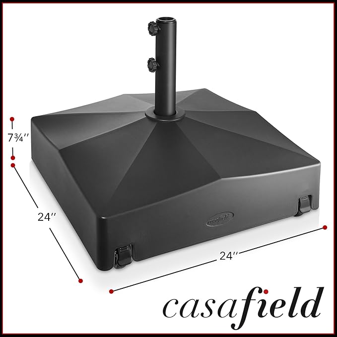 Casafield Patio Umbrella Base – Fillable to 180 lbs. Weighted Stand with Wheels for Outdoor / Lawn or Pool Deck Umbrellas up to 12 FT - Black