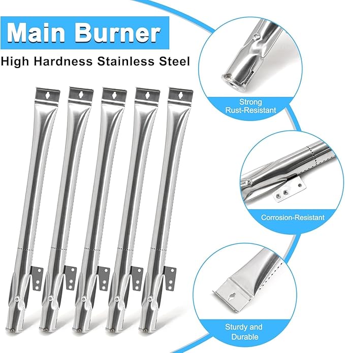 Replacement Parts for Nexgrill 720-0888N 720-0888, Grease Tray Drip Pan & Flame Tamers, Burner Tubes and Ignitor for Nexgrill 5 Burner 720-0888N Gas Grill