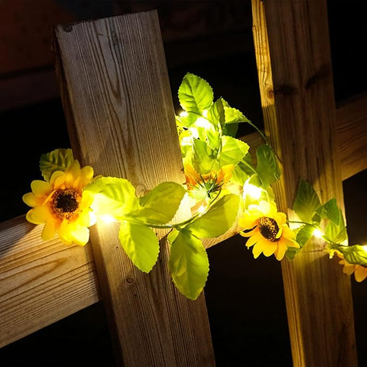 Solar Sunflower String Lights Outdoor Waterproof, 16FT 50LED,Yellow | Artificial Flower Fairy String Lights Sunflower Garland with Lights for Garden Patio Fence Yard