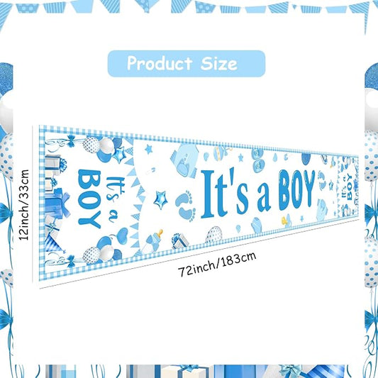 It’s A Boy Theme Table Runner, Blue Linen Fabric Table Runner for Everyday Use 72 x 13 Inches, Washable Table Cover for Baby Shower Indoor Outdoor Kitchen Dining Table Decorations