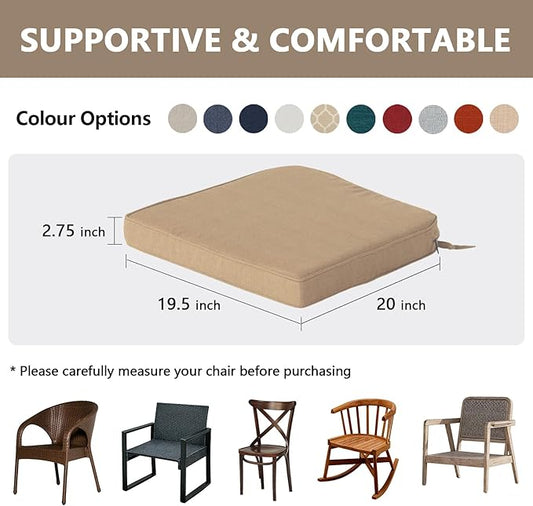 Goodgoods 19.5 x 20 Outdoor Chair Cushions Set of 4, Fade-Resistant & Water-Resistant Patio Seat Cushion Pads with Ties, 30D High-Resilience Foam for Dining Room Kitchen Chairs, Toffee