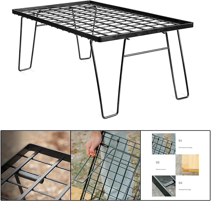 Portable Outdoor Folding Table with Charcoal Grill Plate Multifunctional Camping BBQ Grill Rack for Beach Garden Picnic, Portable Charcoal Grill for BBQ & Barbecue Grill Side Table,A-1