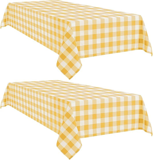 Softalker Gingham Checkered Tablecloth Rectangle - Outdoor Waterproof Buffalo Plaid Table Cloth, Stain Resistant Washable Table Cover for Picnic, Camping - Yellow and White, 2 Pack - 60 x 84 Inch