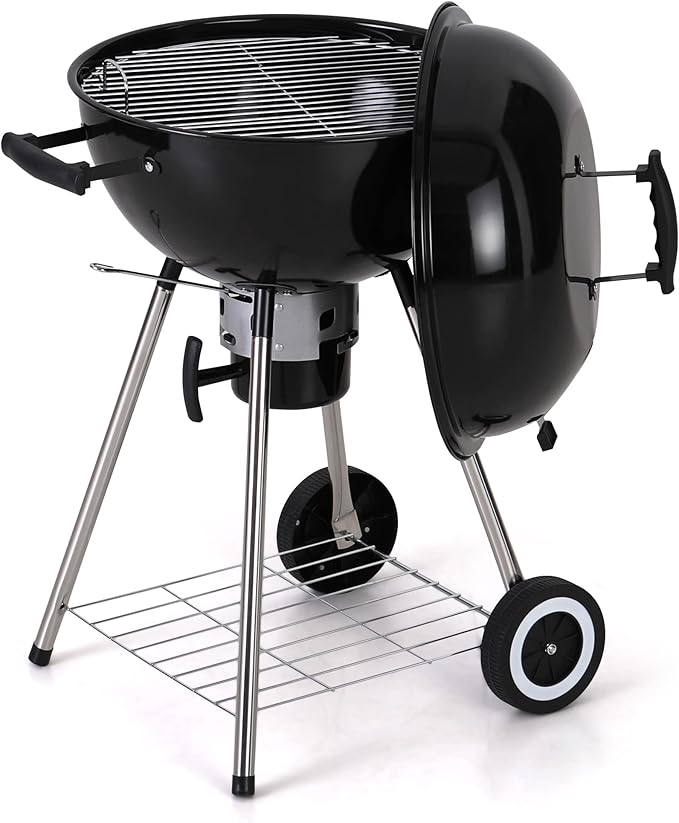 Captiva Designs 18-inch Kettle Charcoal BBQ Grill with Porcelain-Enameled Lid & Bowl, Thick Chromplated Grate, Slid Out Ash Catcher for Outdoor Cooking, Picnic, Patio, Backyard