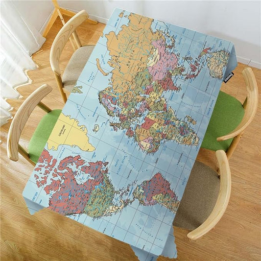 Swono World Map Rectangle Tablecloth Vintage Global Political Map Table Cloth Dining Table Cover for Home Kitchen Restaurant Party Buffet Picnic, 52x70 Inch, Blue