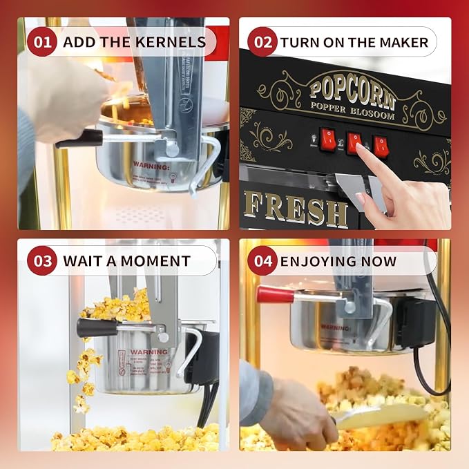 20 Oz Popcorn Machine with Cart, Vintage Movie Theater Style Pop Corn Popper with 16" Bicycle-Style Wheels & a Cabinet for Home Theater, Parties, Events, Black