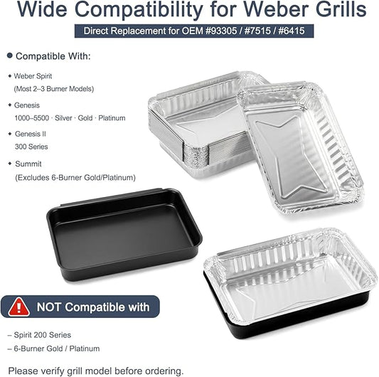 93305 Grease Catch Pan - 20-Pack Disposable Aluminum Foil Drip Pan Liners, 7515/6415 Replacement for Weber Genesis II 3-Burner, Spirit 2/3-Burner, Silver/Gold, Platinum I/II, Summit