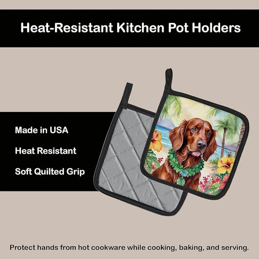 Caroline's Treasures Irish Setter Luau Pair of Pot Holders Kitchen Heat Resistant Pot Holders Sets Oven Hot Pads for Cooking Baking BBQ, 7 1/2 x 7 1/2
