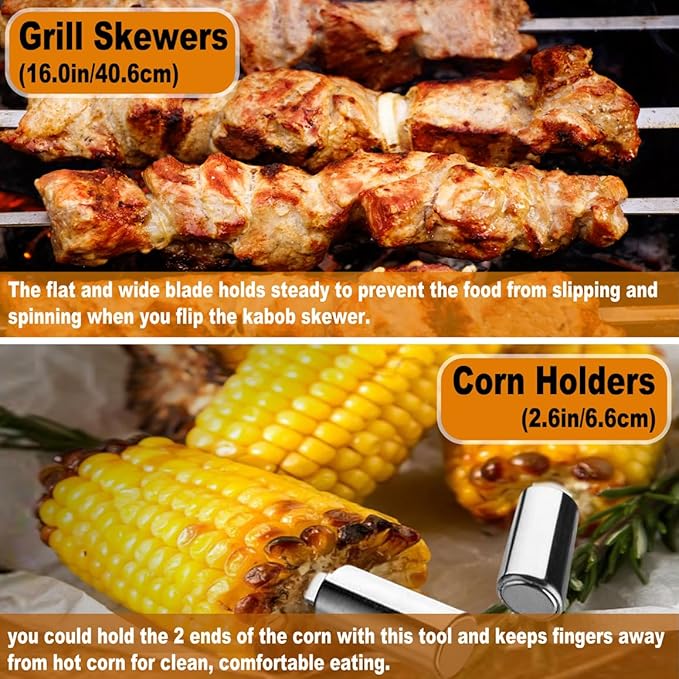 POLIGO 26Pcs Exclusive BBQ Grill Accessories in Aluminum Case for Birthday Fathers Day Grilling Gift - Grill Utensils Set with Barbecue Claws, Meat Injector, Thermometer for Smoker, Camping BBQ Silver