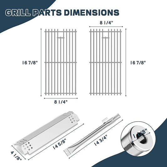 Grill Parts for Nexgrill replacement parts 2 Burner 720-0864 720-0864M,Stainless Cooking Grate,Heat Shield,Burner Kit for Megamaster 720-0864MA Grill Grates Replacement Parts kit for nexgrill grates