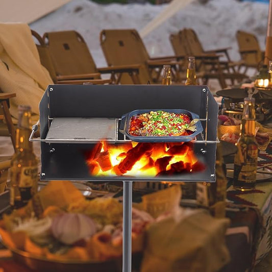 Park-Style Charcoal Grill Heavy Duty Steel Outdoor BBQ Grill with Grate and Single Post Outdoor Cooking Backyard Barbecues Camp Grilling 16x16x8 Inch