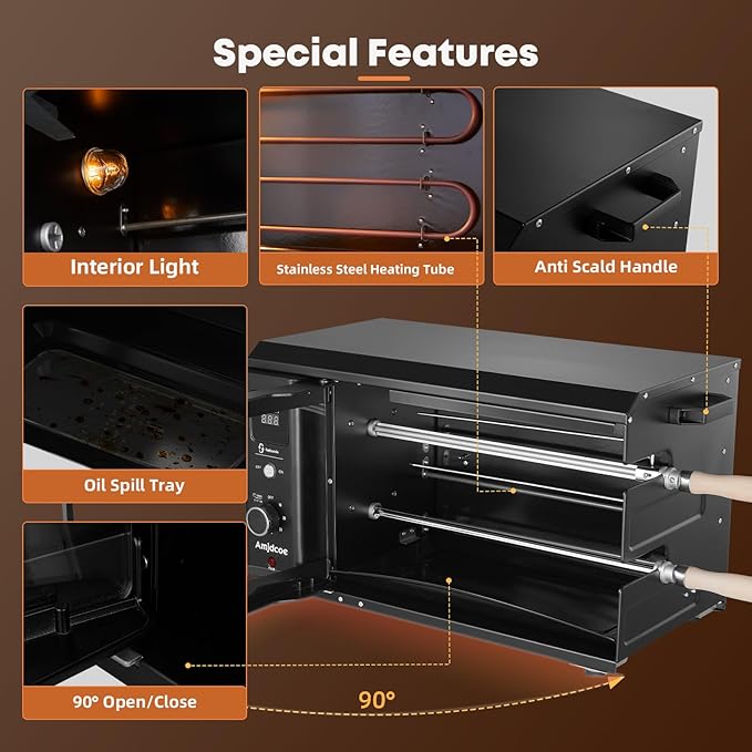 Electric Rotisserie Grill Indoor with Auto-Rotating Skewers, 31 QT Smoke-Free Rotisserie Oven with Timer for Brazilian Picanha BBQ, Churrasco, Black