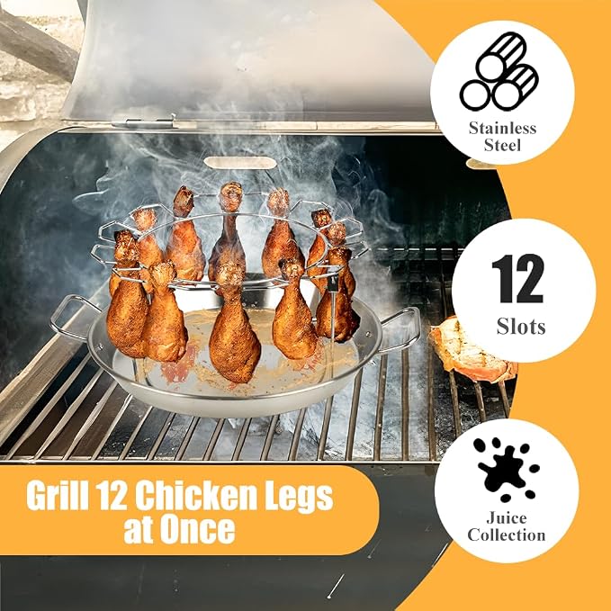 13" Vertical Skewer Gyro Pan Spit Shawarma Stand for oven with Chicken Leg Rack, Al Pastor Skewer for Grill, El Pastor Hack for Tacos Chicken, Brazilian, Stainless Steel, with 8",10" and 12" stick
