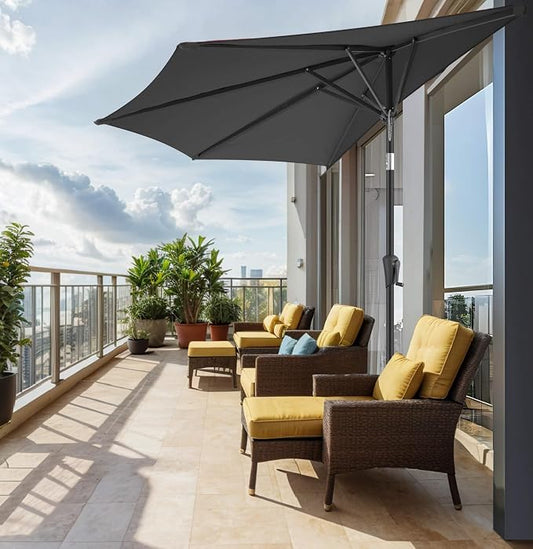 FLAME&SHADE 9ft Half Patio Umbrella - Half Outdoor Umbrella with Tilt UV Protection Waterprool, Half Round Table Umbrella for Wall Balcony, Pool, Porch, Garden, Deck, Market, Backyard (Anthracite)