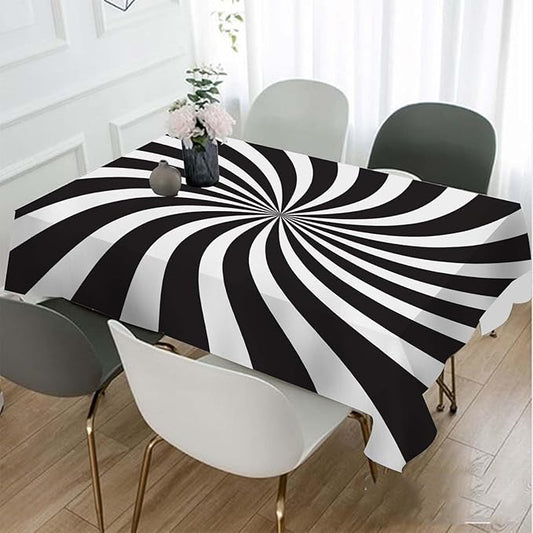 TKS MITLAN Tablecloth Black White Table Cloth Rectangle Table 60 x 84 Inch Funny Swirl Stripes Modern Kitchen Decorations for Home Dinner Party