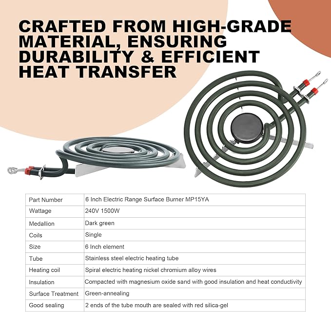 Stove Element Replacement for Amana Whirlpool Kenmore Electric Range Burner-MP22YA Electric Range Burner Element Set Includes 2Pcs 8-Inch MP21YA & 2Pc6-Inch MP15YA