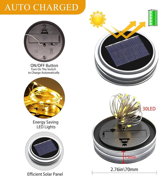 Mason Jar Solar Lights for Outside, 12 Pack 30LED(NO Jars) Fairy Firefly Lights Mason Jar Solar Lids Outdoor Waterproof String Lights with Hangers for Patio Garden Yard Lawn Decor(6 Colors)