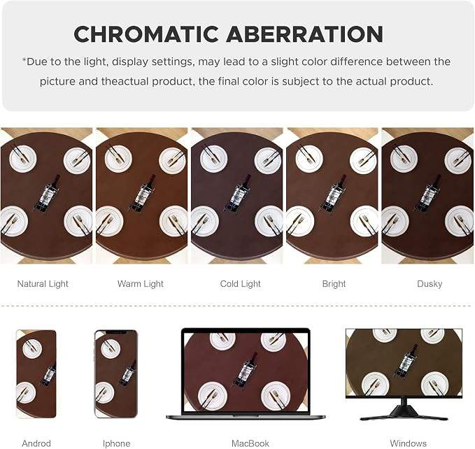 LUSHVIDA Round Waterproof Table Cover Elastic Vinyl Fitted Tablecloth Elastic Edged Plastic Table Cloth (Deep Coffee, Best for Up to 45"-56" Round)