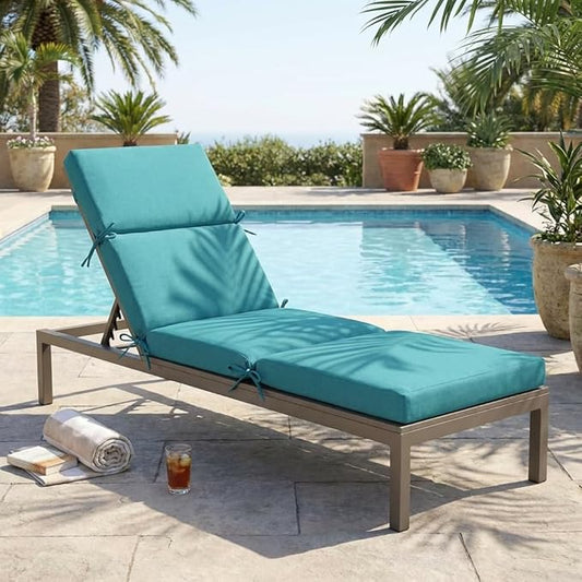 3" Solid Outdoor Lounge Chair Cushion, 74 x 22.5 inch Weather Resistant Chaise Lounge Cushion with 6 Ties for Patio Pool Furniture