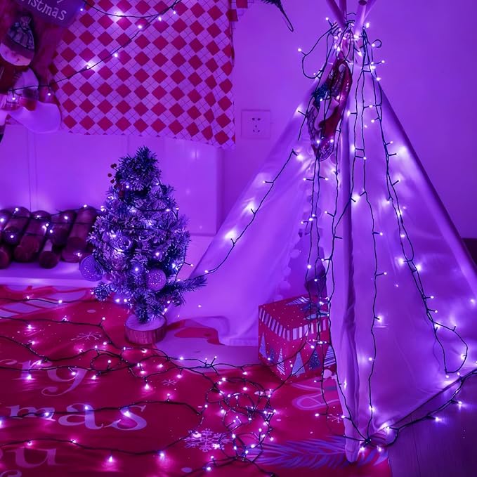 QITONG 165ft 500 LED Purple String Lights, Twinkle Lights Outdoor Waterproof with 8 Modes, Green Wire Christmas Lights Plug in Indoor