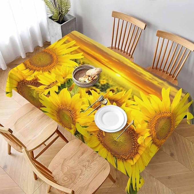 TKS MITLAN Yellow Sunflowers Tablecloth Decor Sunset Sunflower Field Table Cloth Dining Room Kitchen Table Cover 60" X 84" Oblong/Rectangle