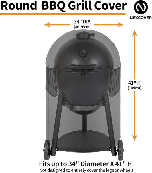 NEXCOVER Round Grill Cover | 34” Dia by 41”H BBQ Cover, Dome Smoker Cover, Fade & UV Resistant Barbecue Cover, Waterproof Heavy Duty Barbeque Cover, Compatible for Char-Griller Akorn Kamado Grills