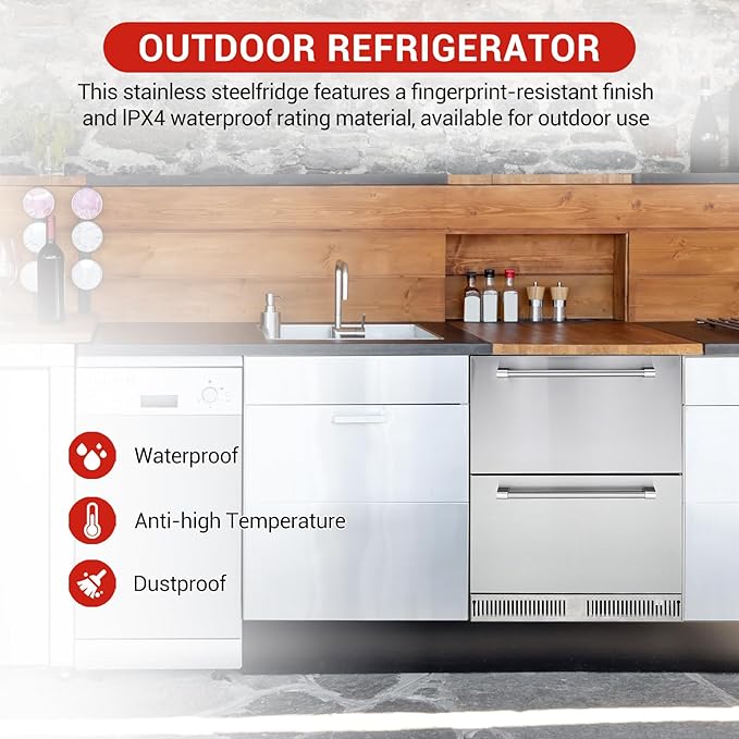 24 Inch Refrigerators, 5.12 Cu.Ft Under Counter Refrigerator with Removable Inside Basket, Built-In and Freestanding Refrigerator, Waterproof,Dual Drawer,Fingerprint Resistant, Stainless Steel, Black