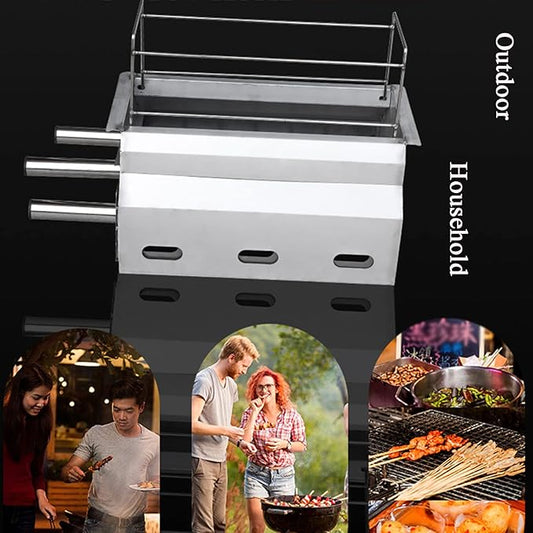 Stainless Steel BBQ Portable Charcoal Grill BBQ Lamb Skewer Camping Barbecue Grill for Garden Backyard Party Picnic Travel Home Outdoor Indoors Desktop Cooking Use