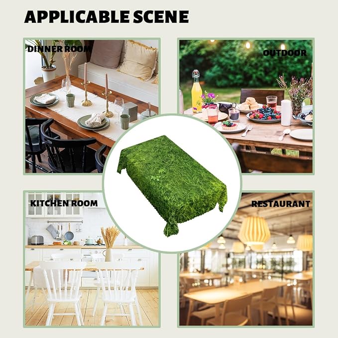 Grass Table Cloth Vibrant Green Fresh Grass Field Lawn Polyester Tablecloth Kitchen Table Cover for Dining BBQ Picnic Coffee Table 52 x 70 Inch 4-6 Seats