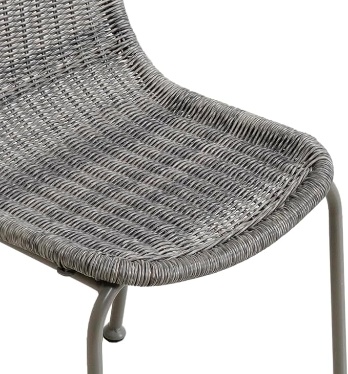 Christopher Knight Home Kixi Set of 2 Dining Chairs, Faux Rattan Outdoor Accent Seating with Iron Frame, Armless Design for Patio, Poolside/Garden, Grey