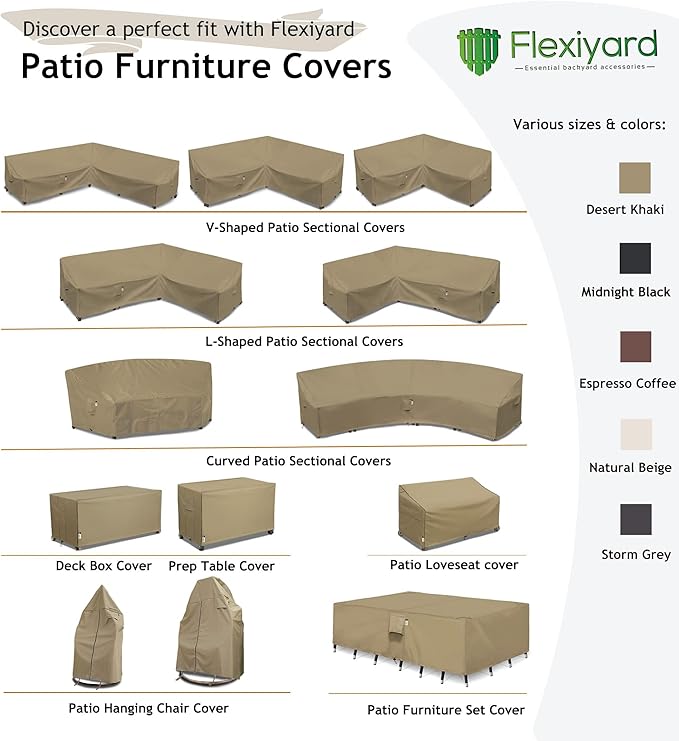 Outdoor Sectional Cover, Heavy Duty Patio Furniture Cover, 85"X85" 5-Seater Waterproof 600D Patio Sectional Covers, 7 FT V-Shaped L-Shape Lawn Outdoor Furniture Covers, Natural Beige