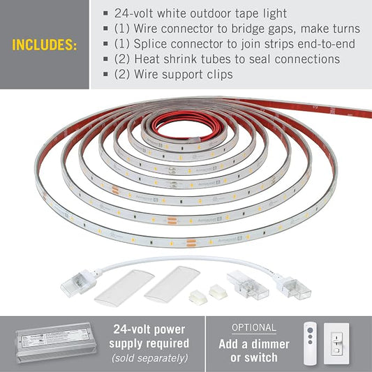 Armacost Lighting RibbonFlex Pro Soft White (3000K), 30LEDs/M, 2.5M, 24V Outdoor Tape Light, 8.2 ft (144410)