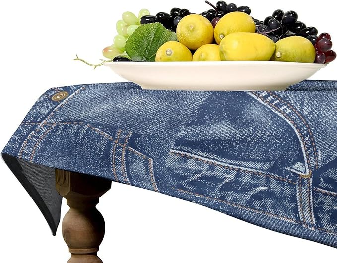 Denim Patchwork Print Style Tablecloth, Fashionable Denim Pattern Design (Not Denim Fabric) Water Resistant Table Cover for Farmhouse Picnic Party Holiday Kitchen Dinner Table 55"x55"