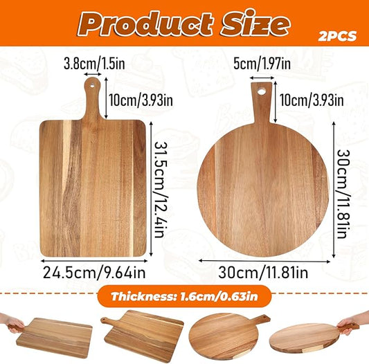 2 Pcs Wood Cutting Board with Handle Decorative Wooden Serving Board Large Chopping Cutting Board Set Charcuterie Board for Cheese Board Meat Bread Chopping Blocks