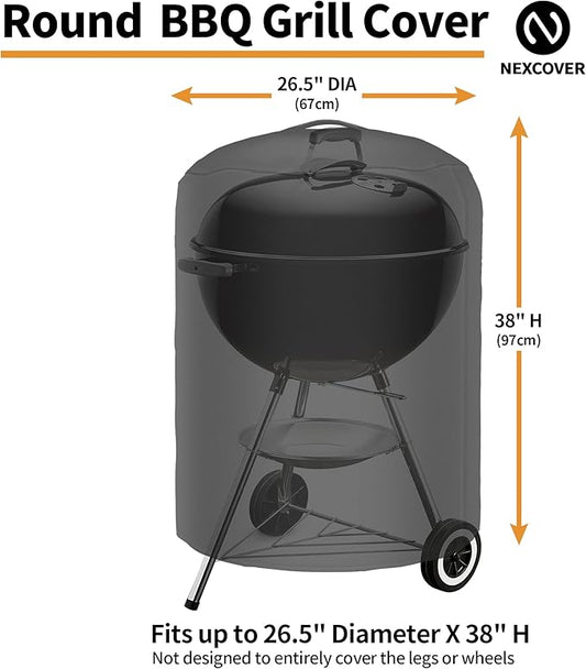 NEXCOVER Kettle Grill Cover | 26.5 Inch Charcoal BBQ Cover, Round Barbecue Cover, Fade & UV Resistant Small Smoker Cover, Waterproof Heavy Duty Cover, Compatible for Weber 22" Charcoal Grill