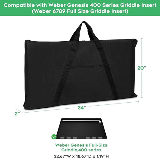 Griddle Storage Bag fit for Weber 6789 Full Size and Weber Genesis 400 Series Griddle Insert, Durable Handles and Thickened Bottom, Black