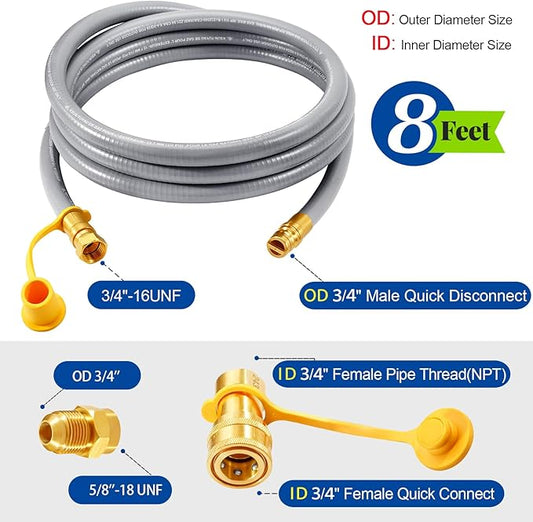 GasSaf 8 FT 1/2" ID Natural Gas Hose with Quick Connect Fitting, Natural Gas Conversion Kit for Gas Grill, Generator, Patio Heater and More - CSA Certified
