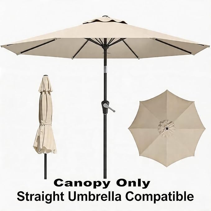 11FT Cantilever Patio Umbrella Replacement Canopy, 8 Ribs 64"-66", Upgraded 600D 220GSM Heavy-Duty Fabric, Waterproof & UV Resistant (Canopy Only)